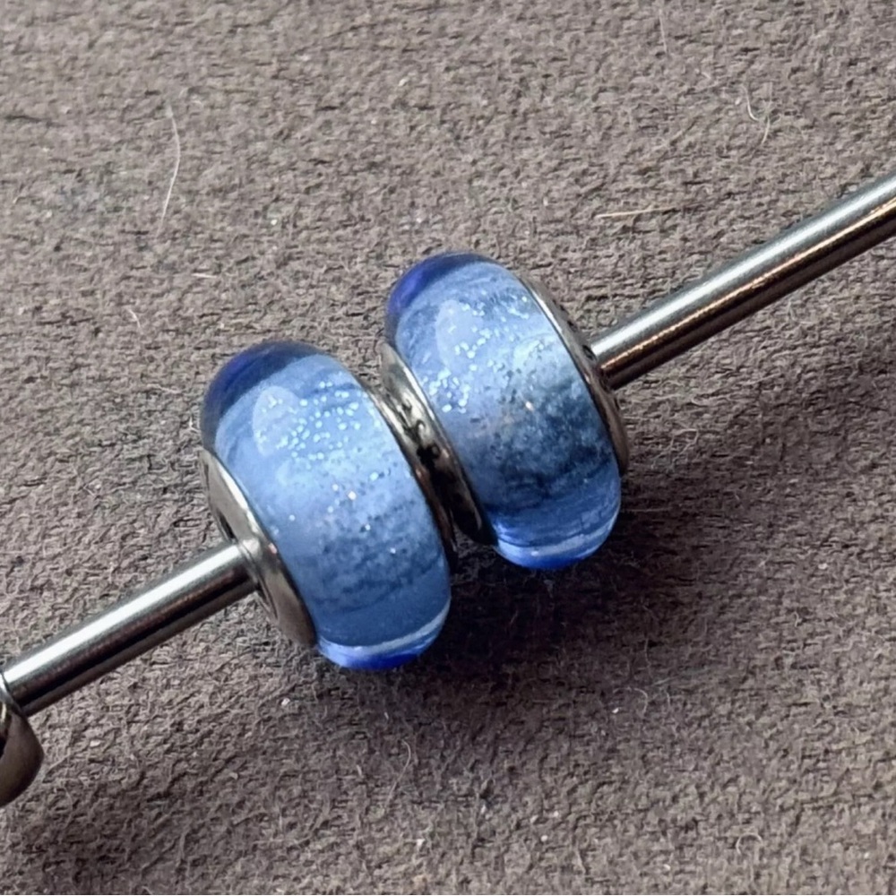 Pandora Lot/2 Disney Cinderella Blue Signature Murano Glass Charm